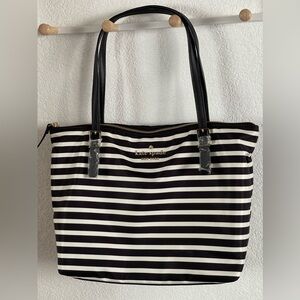 Kate Spade Womens Black White Striped Shoulder Bag Tote Bag Purse